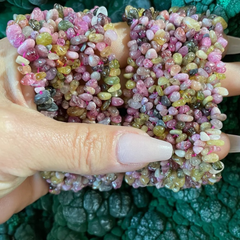 Mix Tourmaline Beaded Web Cuff Bracelet